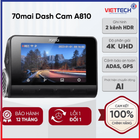 Camera Hành Trình 70Mai A810 Ghi Hình 4k HDR Đẳng Cấp, Chuyển Động AI