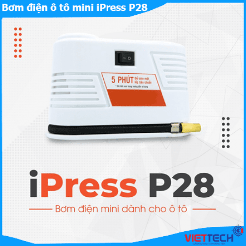 Bơm điện ô tô mini ICar iPress P28 thiết kế nhỏ gọn, bơm hơi tốc độ nhanh